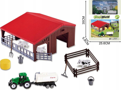 Set ferme me traktor Madej, stallë lodër, aksesorë bujqësie, jeshil
