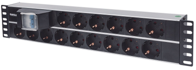 Prizë rack Intellinet 19" 2U, 15x Schuko, 3m, e zezë