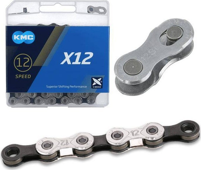 Zinxhir biçiklete KMC X12, 12 marshe, Silver Black