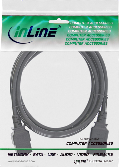 Kabllo rryme InLine Power Cable C19 C20, 10m, 3 pin IEC, e zezë