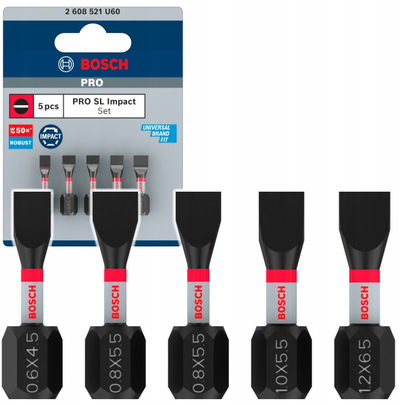 Сет битови Bosch Pro, 5 парчиња, за рамни завртки, ударни