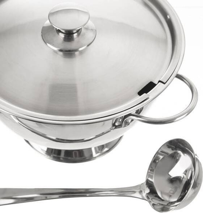 Kupë supe inox pa markë, me kapak, çelik inox, argjendtë
