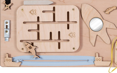 Pllakë sensoriale Pricenet Sensory Manipulation Board, dru, 75x50cm, shumëngjyrëshe
