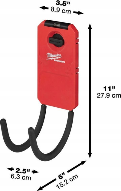Varëse çeliku Milwaukee Packout Steel Hook, për mur, e kuqe
