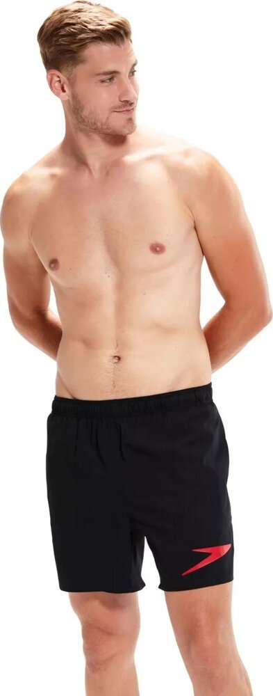 Rroba banje për burra Shortset Sport Logo 16", të zeza me të kuqe