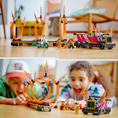 Set LEGO City Stunt Challenge Truck and Fire Rings 60357, 479 pjesë, për fëmijë 6+ vjeç, shumëngjyrësh