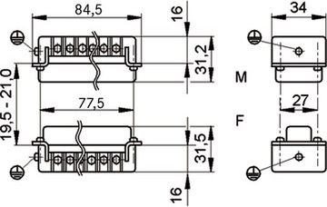 Insert konektori femëror LAPP EPIC H-BE 16 BS DR, 16P+PE, 16A 500V, gri