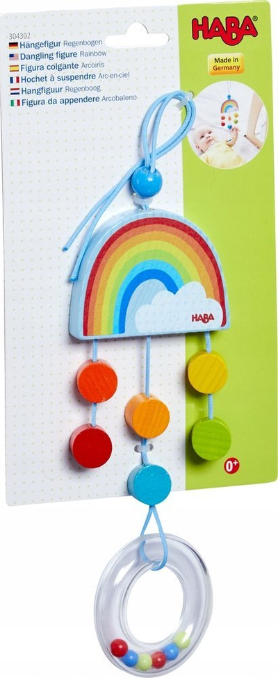 Lodër varëse për bebe HABA Rainbow, dru, me unazë me rruza, shumëngjyrëshe