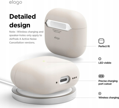 Mbrojtëse Elago Liquid Hybrid për AirPods 4, tre shtresa mbrojtje, karikim wireless, ngjyrë Stone