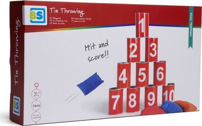 Lojë me hedhje BS Toys Tin Throwing, kanaçe metalike të kuqe, 3 qese hedhjeje, për kalamaj 3+