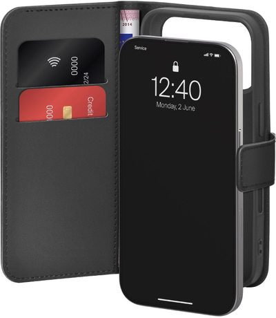 Këllëf-portofol Puro për Apple iPhone 17 Pro, me stojt, ngjyrë e zezë