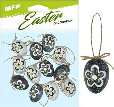 Dekor vezësh Pashke MFP, plastikë 4cm, set 12 copë, lule zi
