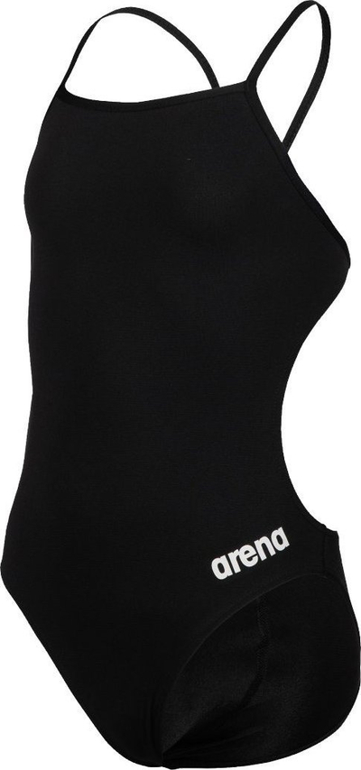 Kostum banje njëpjesësh për goca Arena Team Challenge Solid, MaxLife Eco, me rripa të hollë, i zi
