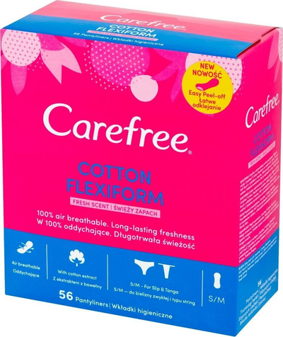 Peceta përditë Carefree Cotton Flexiform, me aromë të lehtë, 56 copë