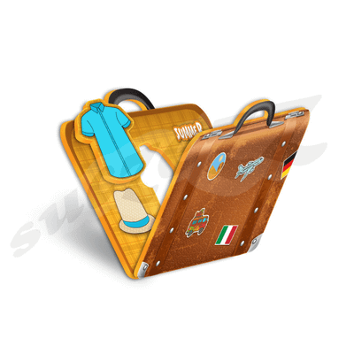 Loja edukative Puedo Pack Your Bags Matching Game, me valixhe, copa veshjesh prej shkumë, shumëngjyrëshe