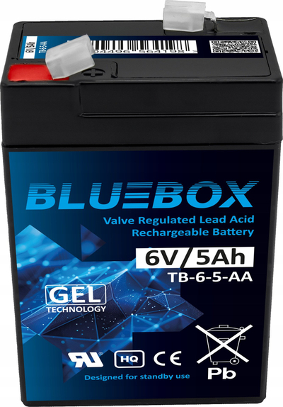 Bateri xhel BLUEBOX 6V 5Ah, e mbyllur, pa mirëmbajtje, e zezë