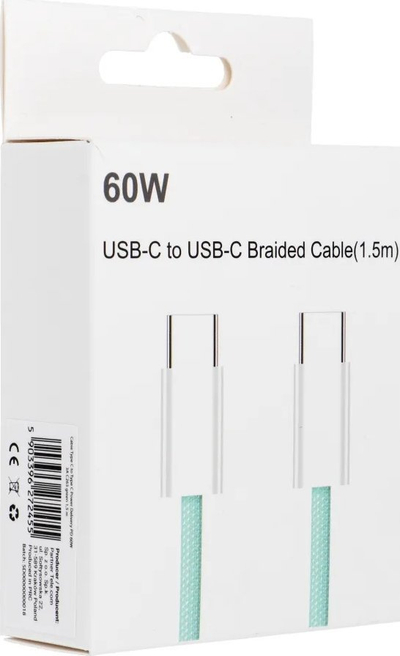 Kabllo USB C për karikim të shpejtë, 60W, 1.5m, 3A, e gjelbër