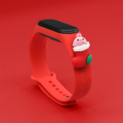 Rrip dore Hurtel Xmas për Xiaomi Mi Band 6 dhe Mi Band 5, silikon, me motiv Santa Claus, i kuq