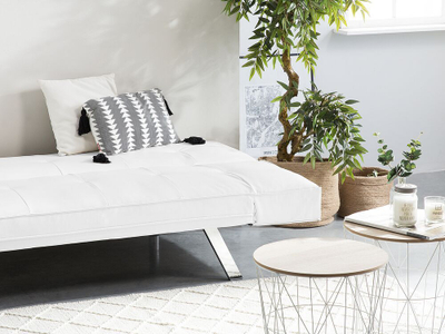 Divan krevati BRISTOL, 180 cm, lëkurë sintetike, i bardhë