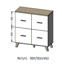 Kredencë Cama LOTTA 110 4D, 118 cm, lis wotan, e zezë mat