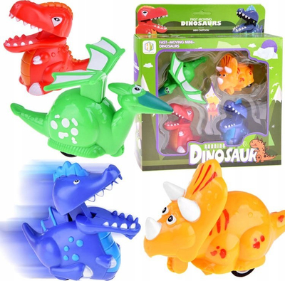 Lodër dinosauri Running Dinosaurs, set 4 copë, mekanik, shumëngjyrësh