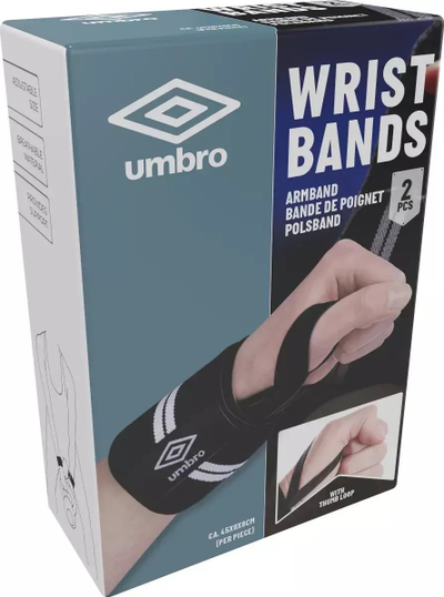Bandë për mbështetje kyçi Umbro Wrist Stabilizer, madhësi e rregullueshme, set me 2 copë, e zezë