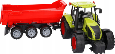 Lodër traktor me rimorkio Macyszyn Toys, rimorkio që ngrihet, plastikë, jeshile me të kuqe