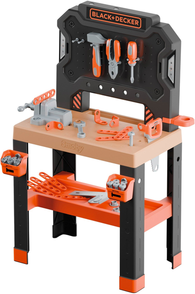 Punëtori lodër Smoby Black and Decker Bricolo, 88 cm, me gjithë aksesorë, portokalli me të zezë