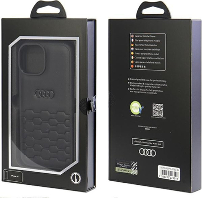 Këshe telefoni Audi GT me lëkurë sintetike, për iPhone 15 6.1", hardcase, e zezë