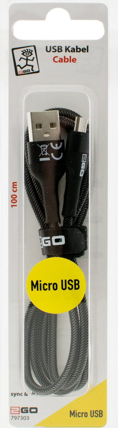 Kabllo USB 2GO 797303, Micro USB, 1 m, e zezë