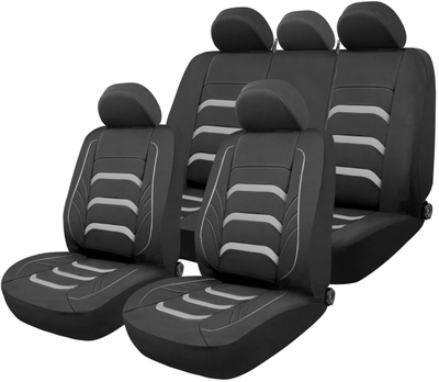 Set mbulesash universale për ulëse veture AMIO SC-24 04624, 9 pjesë, kompatibil me airbag, gri e zezë