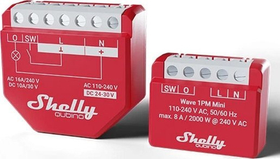 Ndërprës smart Shelly Qubino Wave 1PM Mini DEMO, Z-Wave Plus, 8A 2000W, i kuq
