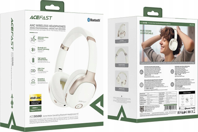 Kufje Bluetooth AceFast H2, ANC, Bluetooth 5.3, të bardha