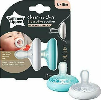 Qetësues për bebe Tommee Tippee Closer to Nature, silikon, 6–18 muaj, set me 2 copë, i bardhë me blu
