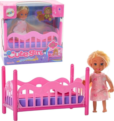 Set lodrash kukull me pizhma dhe krevat, mini, rozë