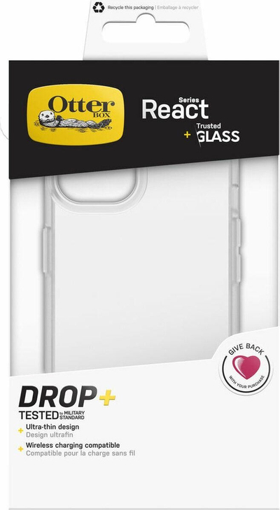 Set mbrojtës OtterBox React Trusted Glass për iPhone 13, kapak ultra i hollë, xham mbrojtës ekrani, transparent