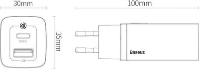 Adapter Baseus GaN2 Lite Fast PPS 65W USB, i bardhë