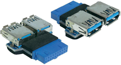 Përshtatës Delock (65324), USB 3.0 (19-pin) në 2x USB-A 3.0, i zi / kaltër