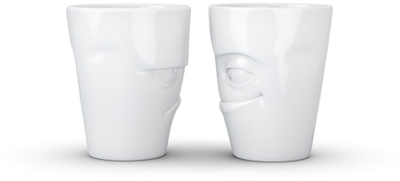 Set filxhanësh porcelani No. 1 Grumpy Impish Face, 2 copë, 11 oz, të bardhë