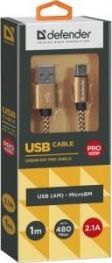 Kabllo USB Defender 87800, USB A në micro USB, 1 m, gold e zezë
