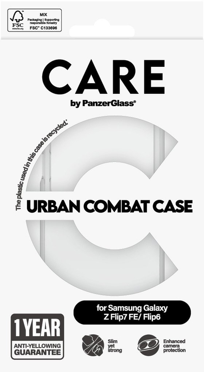 Kuti mbrojtëse PanzerGlass CARE by Flagship Urban Combat, për Samsung Galaxy Z Flip6 Z Flip7 FE, me kornizë transparente