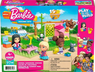 Set ndërtimi MEGA Construx Barbie Animal Grooming Station, 97 pjesë, për kalamaj 4+