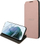 Флип футрола Guess Saffiano Stripes за Galaxy S22 Plus, со џебови за картички, розова