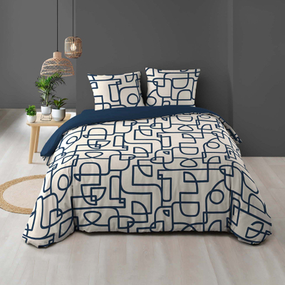 Set posteli Labyrinth, dopio 240x220 cm, pambuk 100%, blu marinë ecru