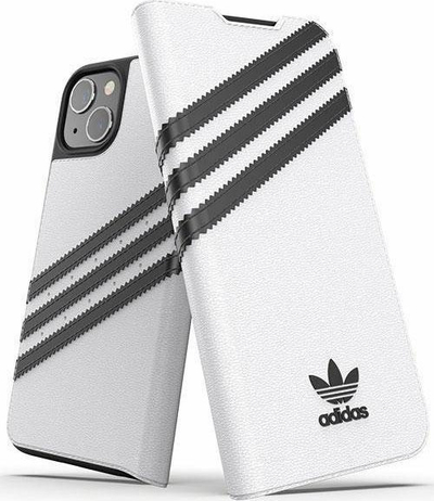Mbrojtëse telefoni Adidas Booklet për iPhone 13, lëkurë sintetike, me kapak ekrani, e bardhë