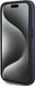 Mbulesë telefoni Guess 4G Triangle për iPhone 15 Pro Max, lëkurë eco, logo metal, blu e errët