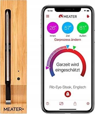 Termometër mishi Meater Plus, wireless, çelik inox, argjendtë