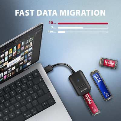 Адаптер за SSD M.2 AXAGON ADM2-AM, NVMe и SATA, USB-A 10 Gbps, кабел 10 cm