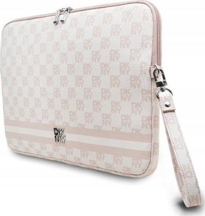 Këllëf laptopi DKNY nga material PU si lëkurë, me katrorë dhe vijë, 13-14", rozë