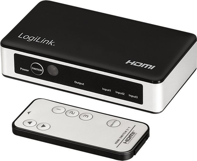 Прекинувач HDMI LogiLink HD0044, 3 порти, 4K 60Hz, црн и сребрен